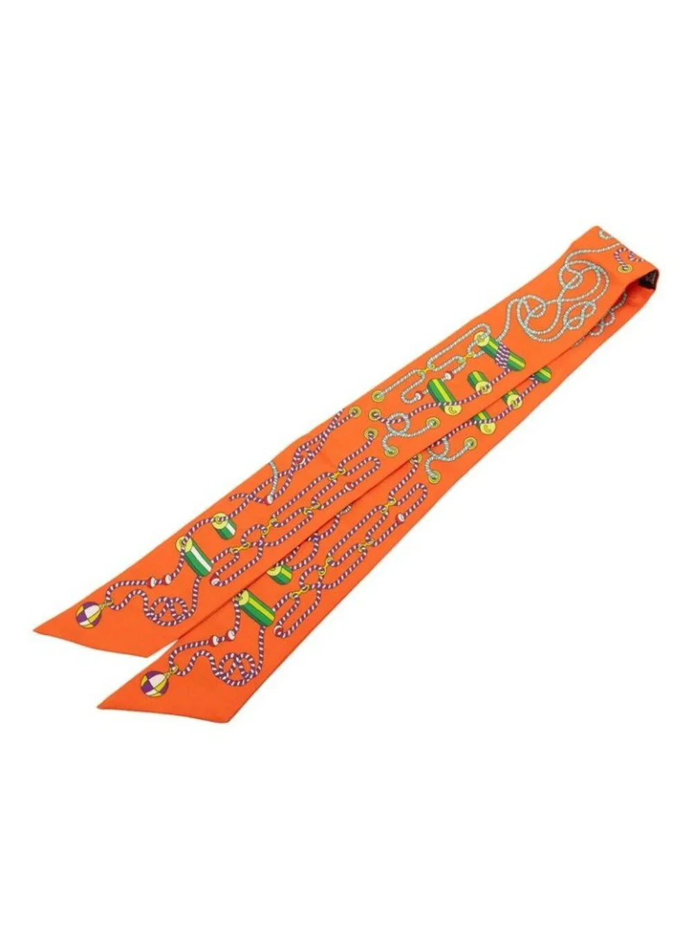 Hermes Cordages Scarf Orange Multicolor Silk - Picture 2 of 5